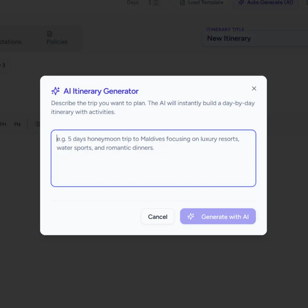 AI Itinerary and Auto Quotations